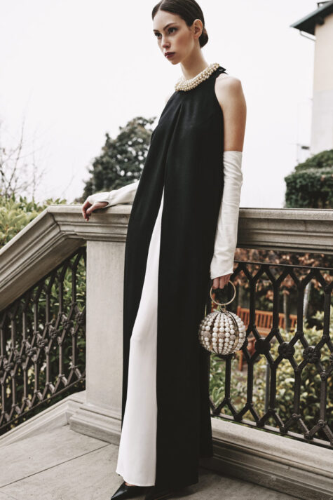 Long dress in silk satin with waistcoat | Venaria | Crida Milano